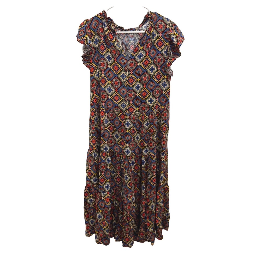 Uncle‎ Frank Midi Dress Women Sz Small Granny Square Faux Crochet Pattern V Neck